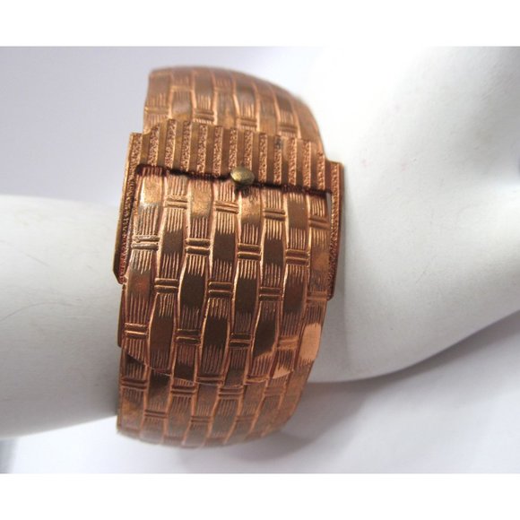 Vintage Wide Copper Belt Buckle Bangle Bracelet - Picture 2 of 12